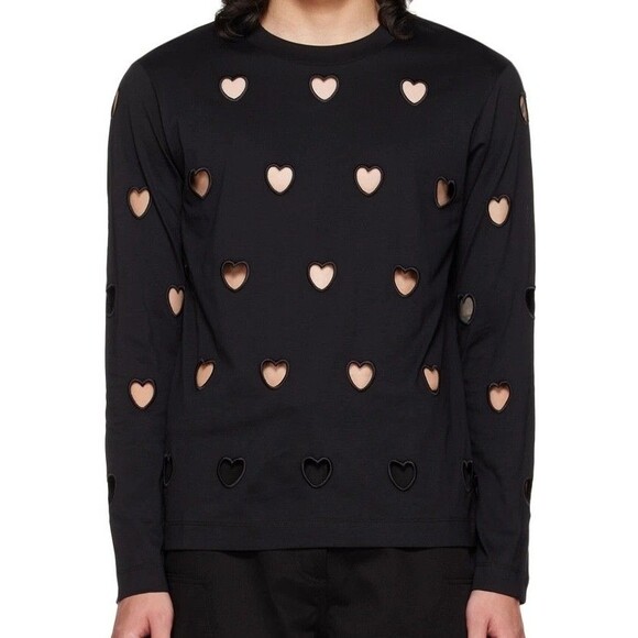 SIMONE ROCHA Black Heart Cut Out Long Sleeve Men's T-Shirt $395 Size L - Picture 1 of 12